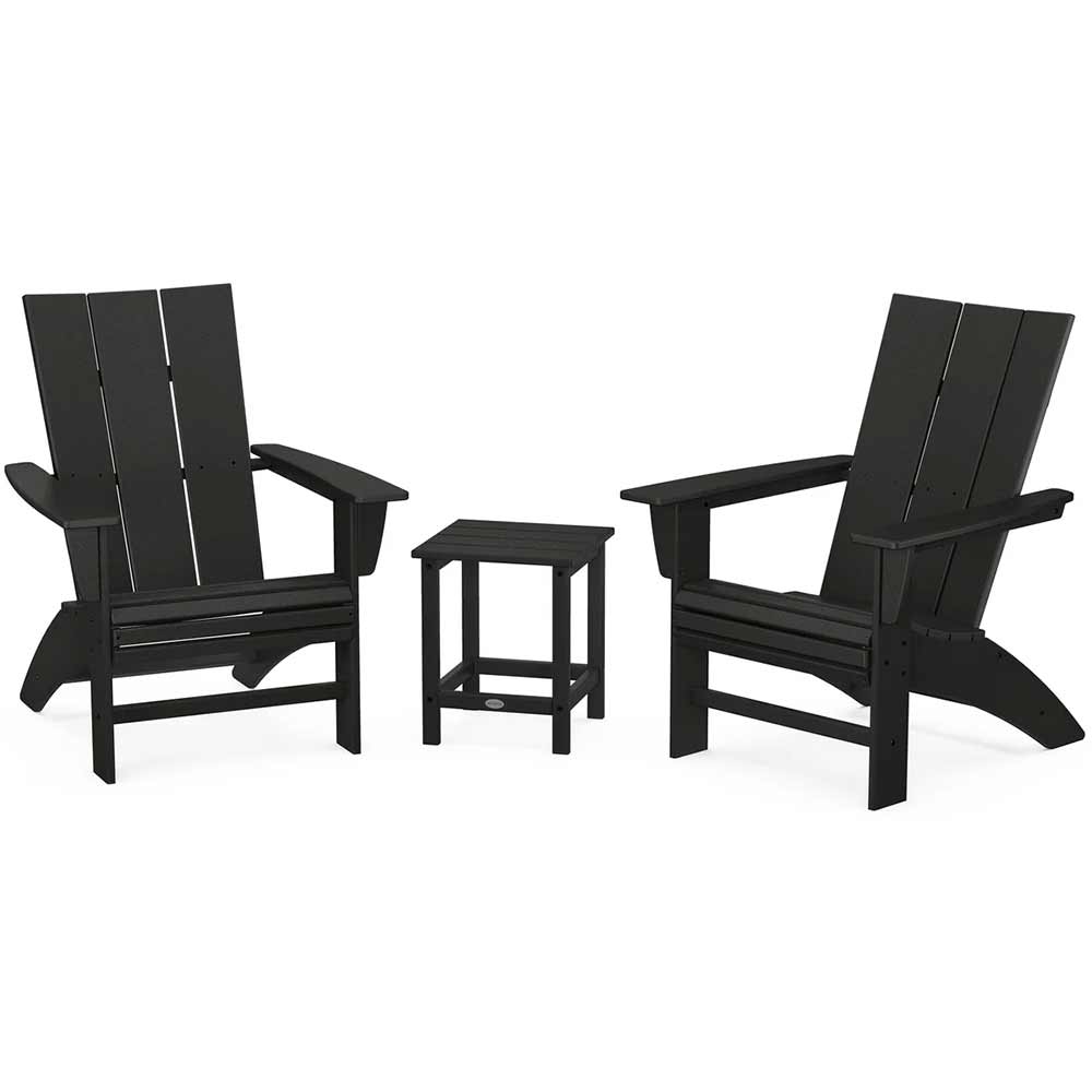 POLYWOOD® Modern 3-Piece Curveback Adirondack Set with Long Island 18" Side Table - PWS702-1