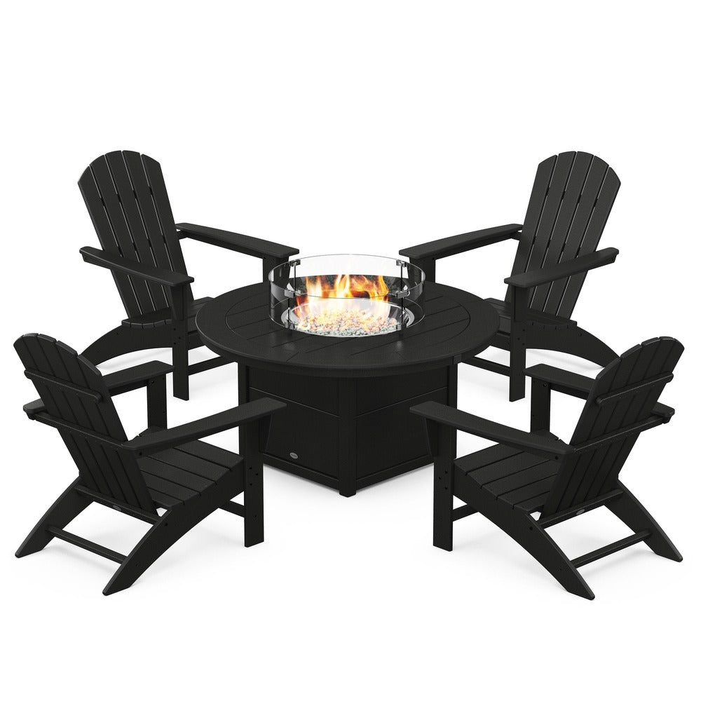 POLYWOOD® Nautical 5-Piece Adirondack Chair Conversation Set with Fire Pit Table - PWS707-1 Fire Table POLYWOOD®
