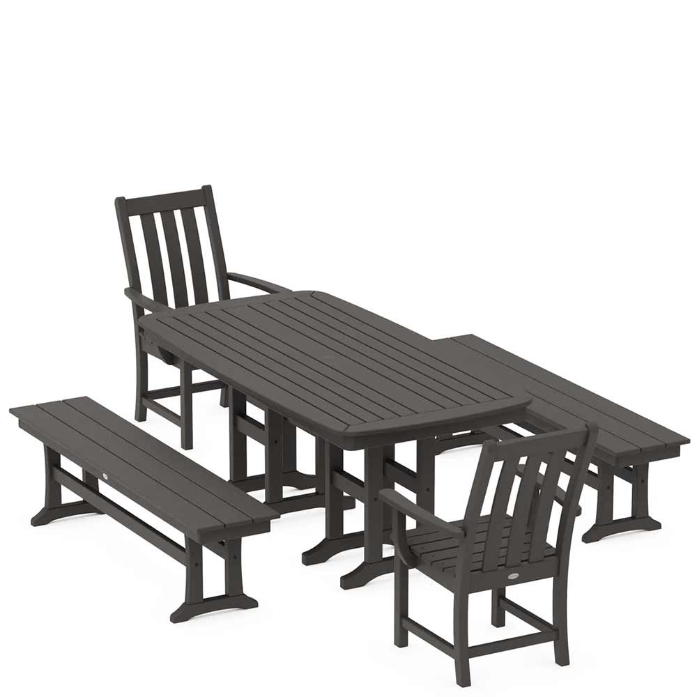 POLYWOOD® Vineyard 5-Piece Dining Set with Benches - PWS1283-1