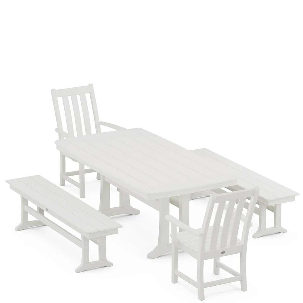 POLYWOOD® Vineyard 5-Piece Dining Set with Benches and Trestle Legs - PWS1064-1