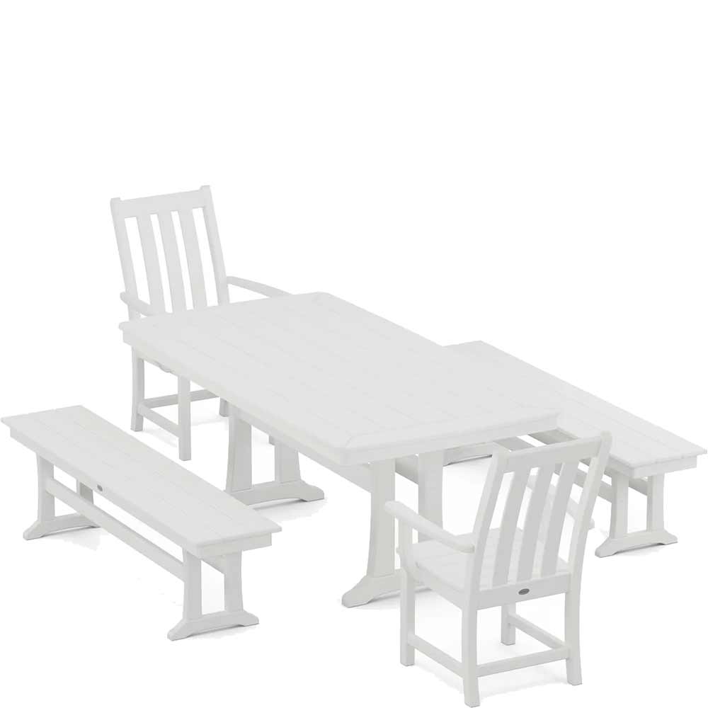POLYWOOD® Vineyard 5-Piece Dining Set with Benches and Trestle Legs - PWS1064-1 Dining Set POLYWOOD®
