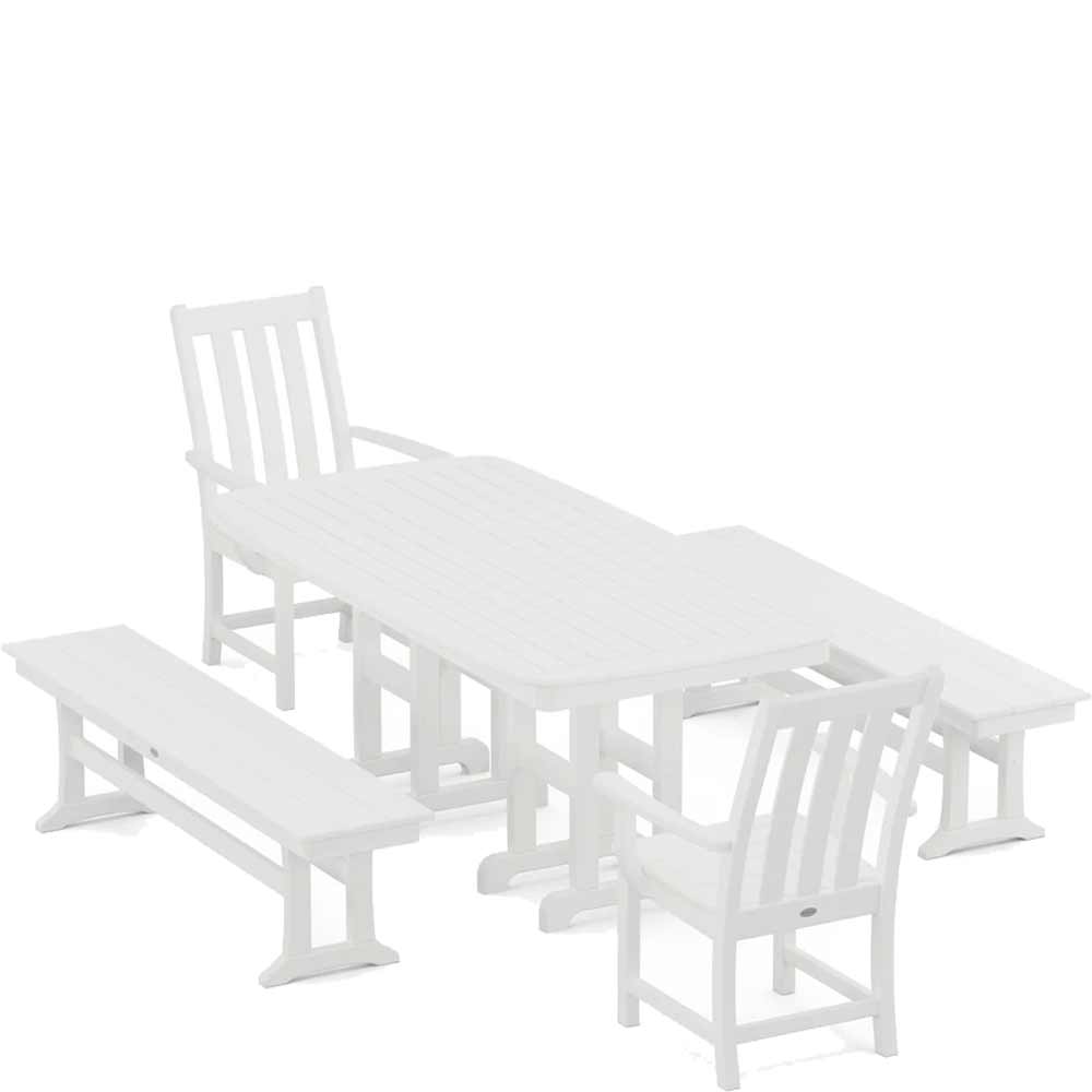 POLYWOOD® Vineyard 5-Piece Dining Set with Benches - PWS1283-1 Dining Set POLYWOOD®
