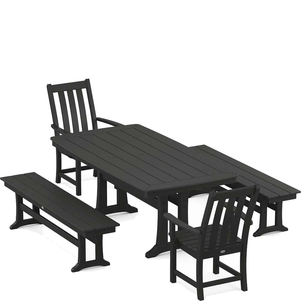 POLYWOOD® Vineyard 5-Piece Dining Set with Benches and Trestle Legs - PWS1064-1 Dining Set POLYWOOD®