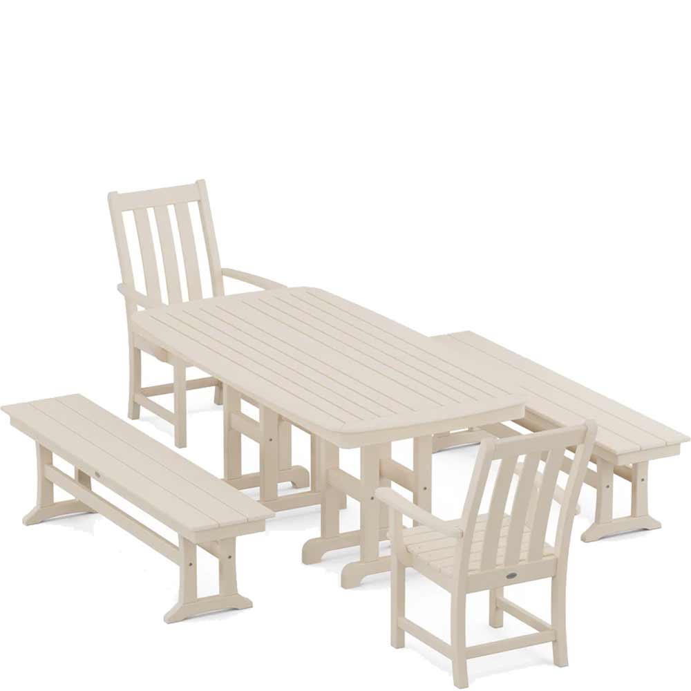 POLYWOOD® Vineyard 5-Piece Dining Set with Benches - PWS1283-1 Dining Set POLYWOOD®