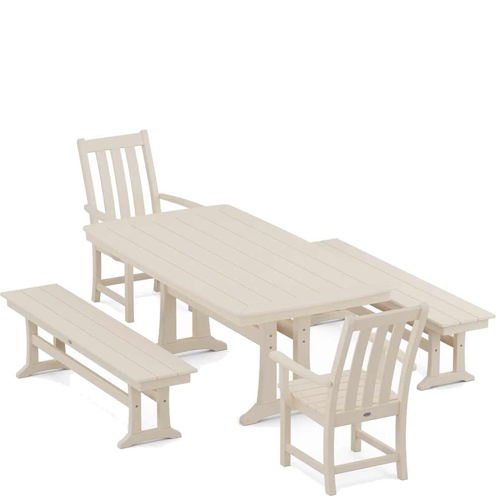 POLYWOOD® Vineyard 5-Piece Dining Set with Benches and Trestle Legs - PWS1064-1 Dining Set POLYWOOD®