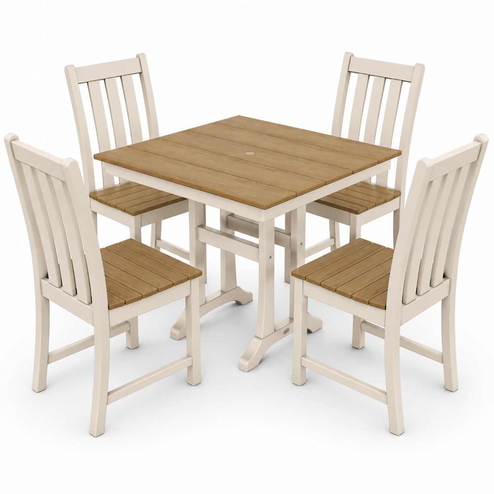 POLYWOOD® Vineyard 5-Piece Farmhouse Trestle Side Chair Select Accents Dining Set - PWS642-1