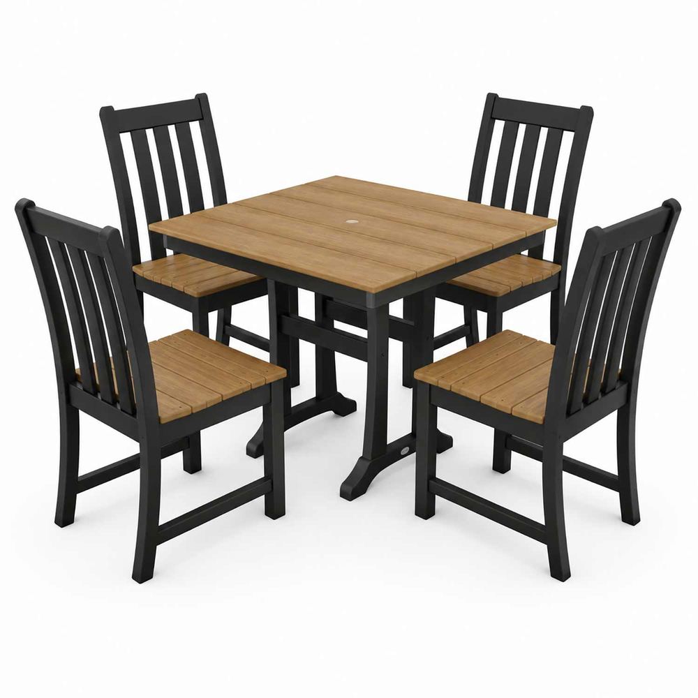 POLYWOOD® Vineyard 5-Piece Farmhouse Trestle Side Chair Select Accents Dining Set - PWS642-1