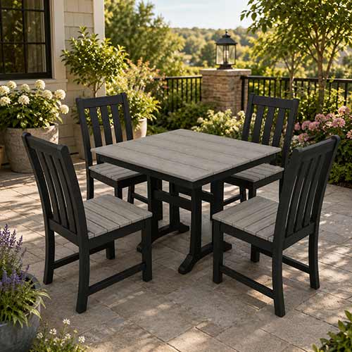 POLYWOOD® Vineyard 5-Piece Farmhouse Trestle Side Chair Select Accents Dining Set - PWS642-1