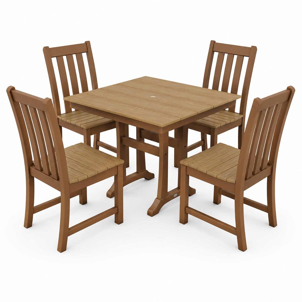 POLYWOOD® Vineyard 5-Piece Farmhouse Trestle Side Chair Select Accents Dining Set - PWS642-1