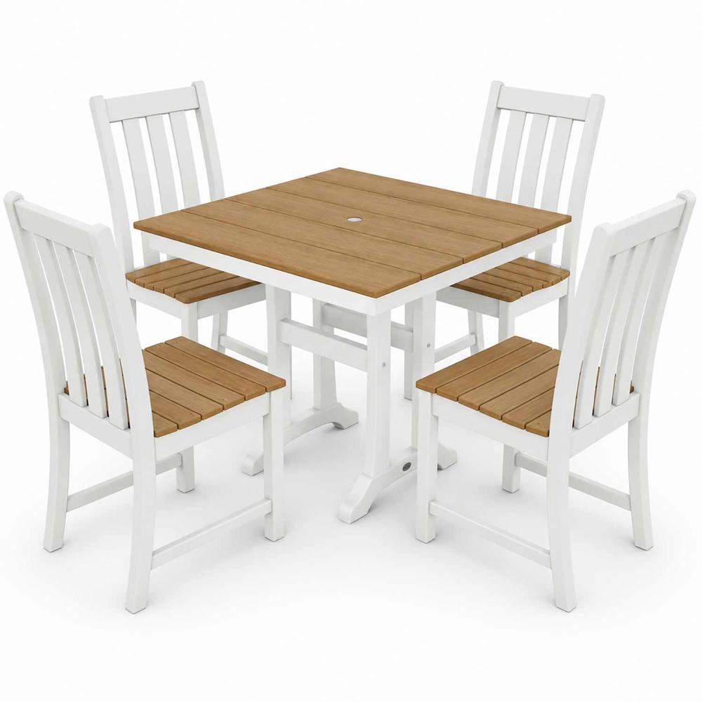 POLYWOOD® Vineyard 5-Piece Farmhouse Trestle Side Chair Select Accents Dining Set - PWS642-1