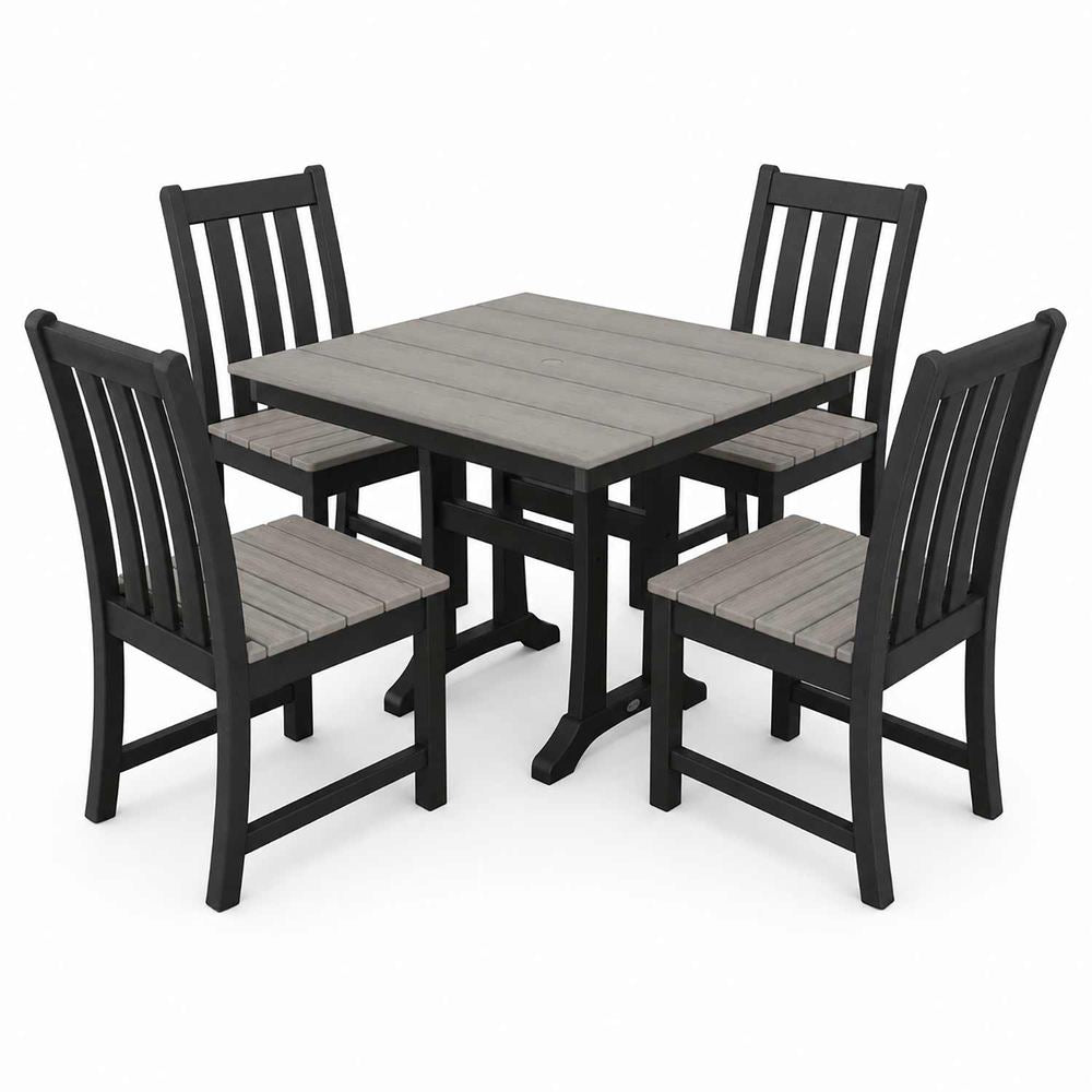 POLYWOOD® Vineyard 5-Piece Farmhouse Trestle Side Chair Select Accents Dining Set - PWS642-1