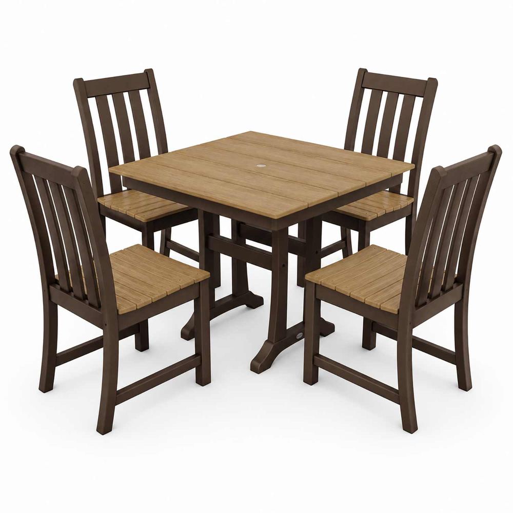 POLYWOOD® Vineyard 5-Piece Farmhouse Trestle Side Chair Select Accents Dining Set - PWS642-1