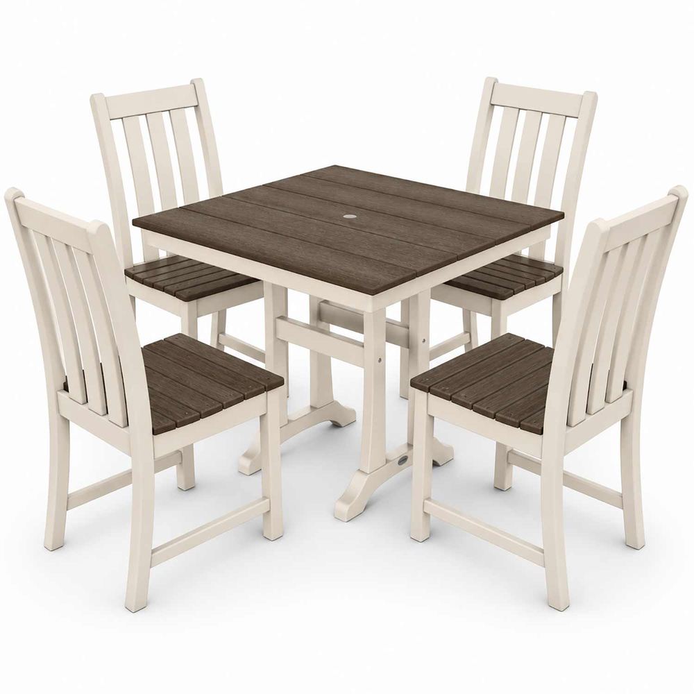 POLYWOOD® Vineyard 5-Piece Farmhouse Trestle Side Chair Select Accents Dining Set - PWS642-1
