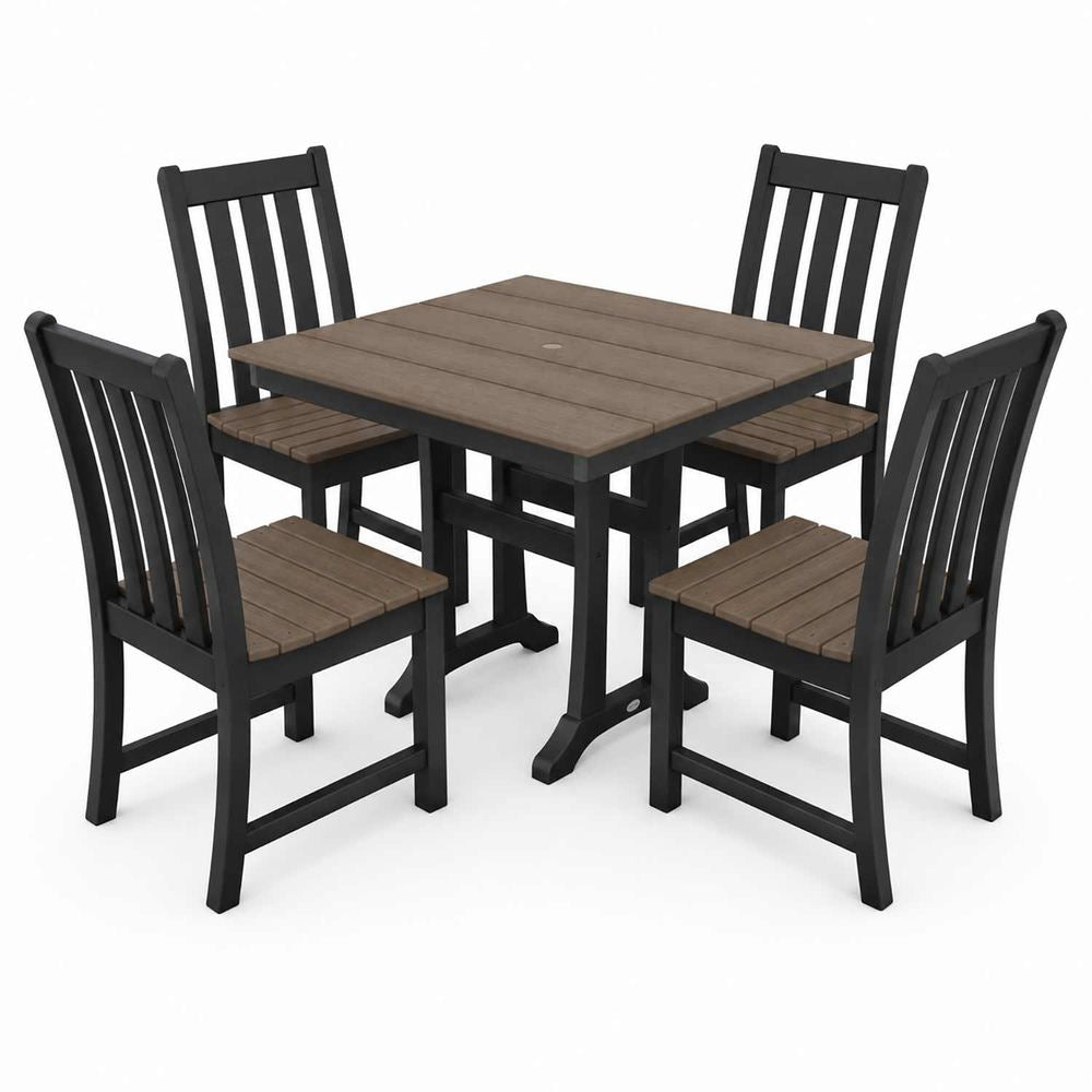 POLYWOOD® Vineyard 5-Piece Farmhouse Trestle Side Chair Select Accents Dining Set - PWS642-1