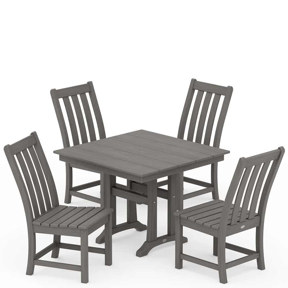 POLYWOOD® Vineyard 5-Piece Farmhouse Trestle Side Chair Dining Set - PWS642-1
