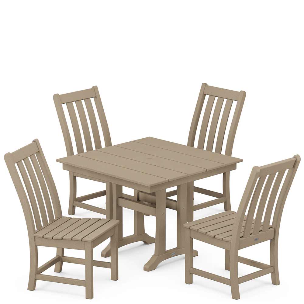 POLYWOOD® Vineyard 5-Piece Farmhouse Trestle Side Chair Dining Set - PWS642-1