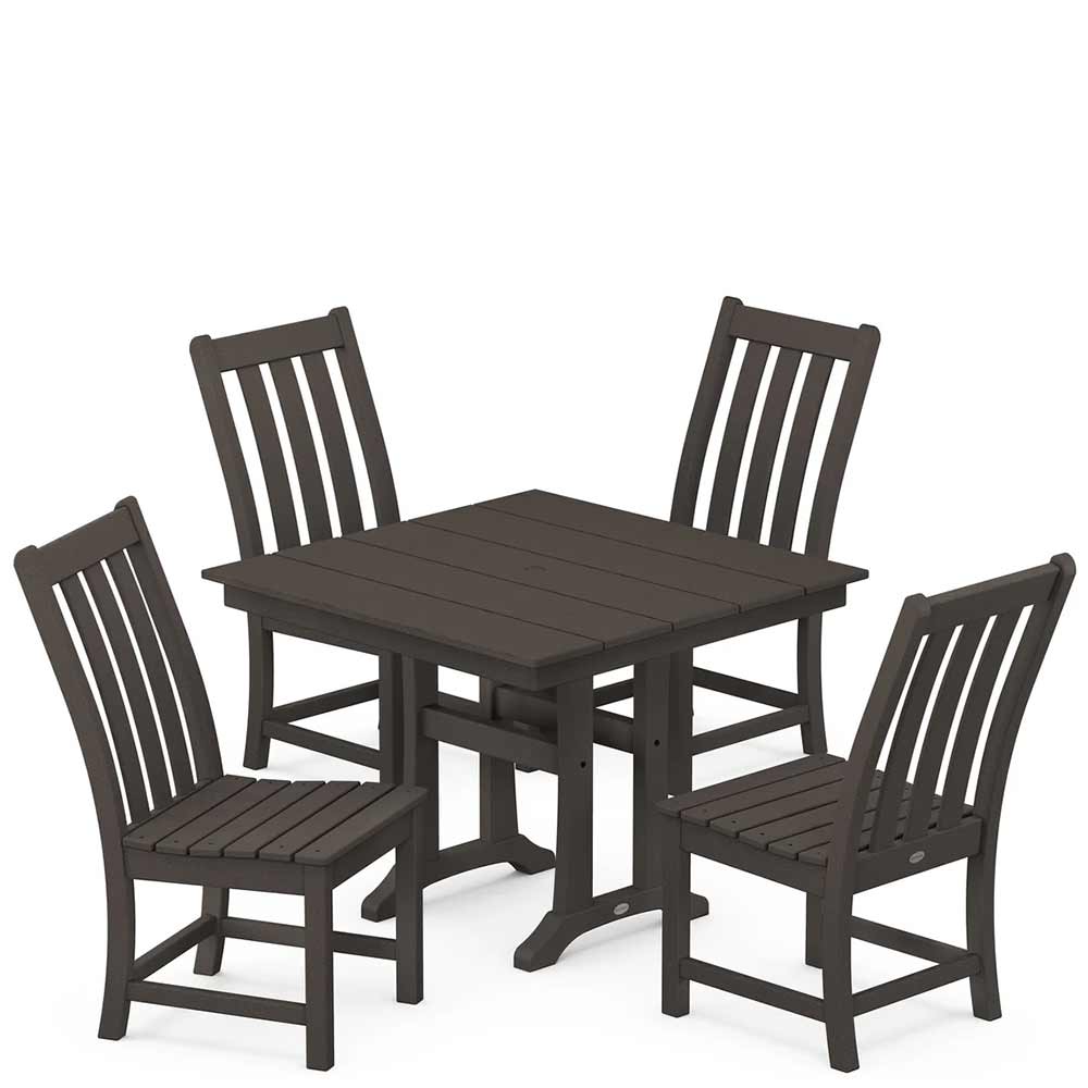 POLYWOOD® Vineyard 5-Piece Farmhouse Trestle Side Chair Dining Set - PWS642-1