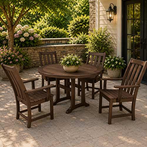 POLYWOOD® Vineyard 5-Piece Round Dining Set with Trestle Legs - PWS347-1