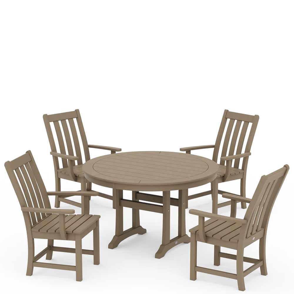 POLYWOOD® Vineyard 5-Piece Round Dining Set with Trestle Legs - PWS347-1