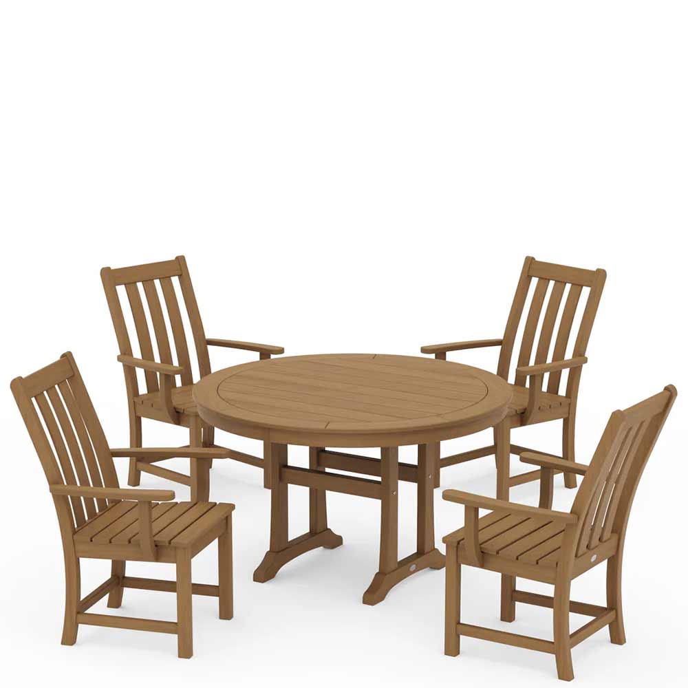 POLYWOOD® Vineyard 5-Piece Round Dining Set with Trestle Legs - PWS347-1