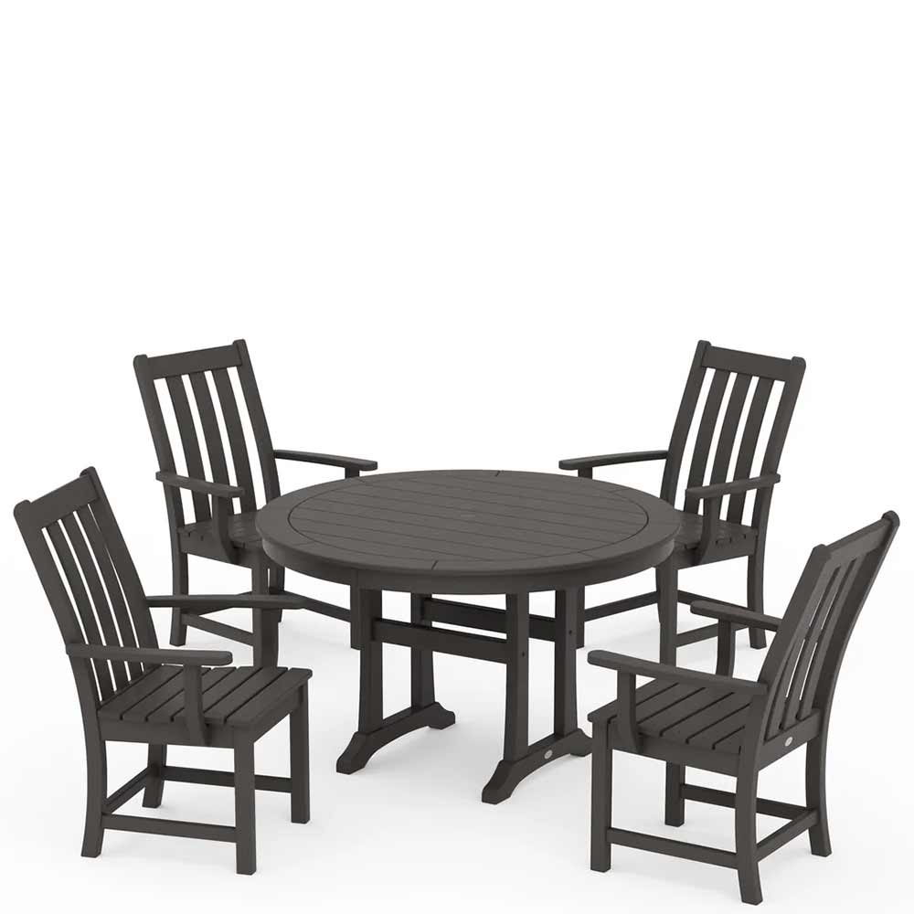 POLYWOOD® Vineyard 5-Piece Round Dining Set with Trestle Legs - PWS347-1