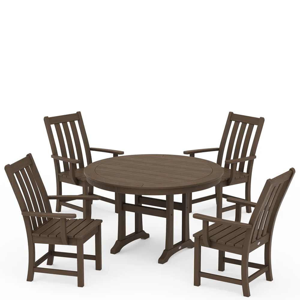 POLYWOOD® Vineyard 5-Piece Round Dining Set with Trestle Legs - PWS347-1