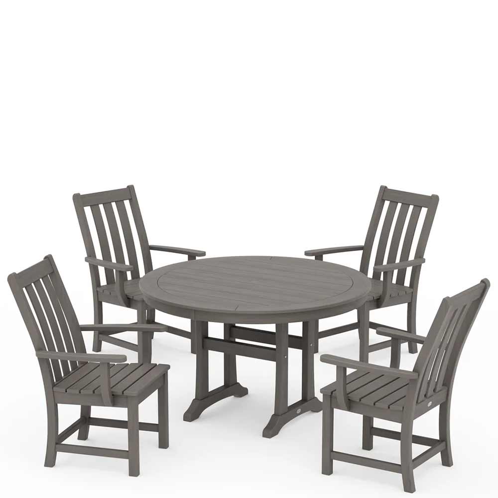 POLYWOOD® Vineyard 5-Piece Round Dining Set with Trestle Legs - PWS347-1