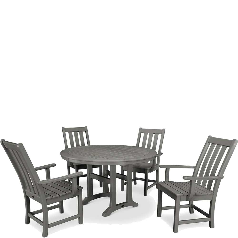 POLYWOOD® Vineyard 5-Piece Round Dining Set with Trestle Legs - PWS347-1