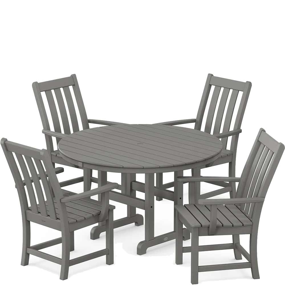 POLYWOOD® Vineyard 5-Piece Round Farmhouse Dining Set - PWS651-1