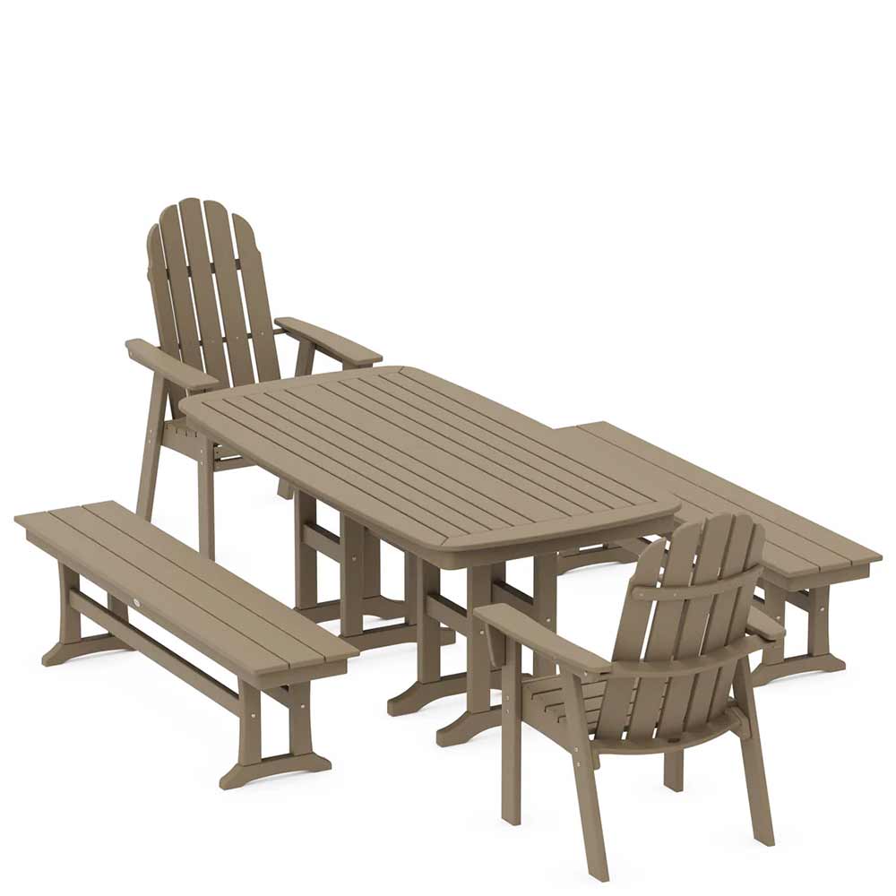 POLYWOOD® Vineyard Adirondack 5-Piece Dining Set with Benches - PWS1285-1
