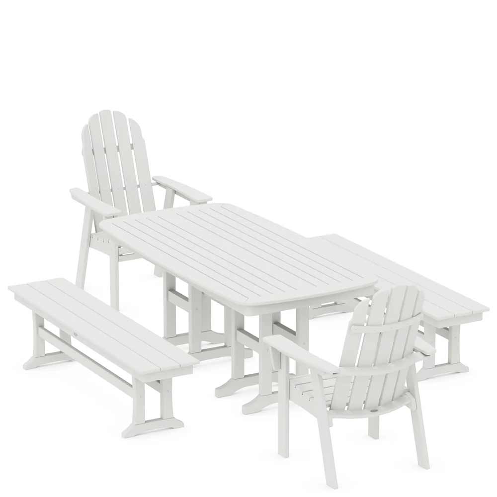 POLYWOOD® Vineyard Adirondack 5-Piece Dining Set with Benches - PWS1285-1