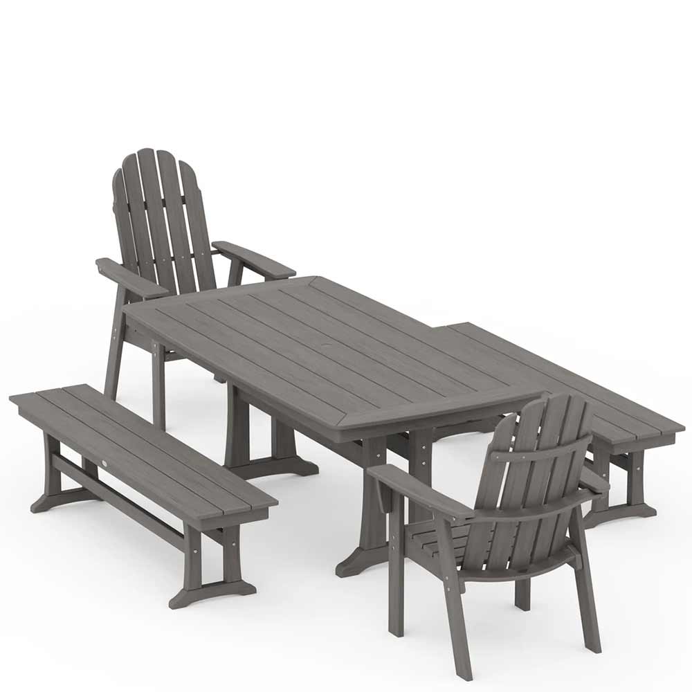 POLYWOOD® Vineyard Adirondack 5-Piece Dining Set with Trestle Legs - PWS1066-1