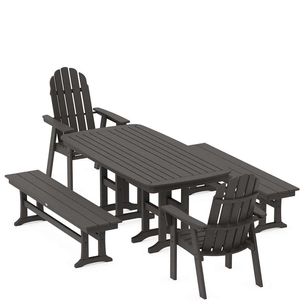 POLYWOOD® Vineyard Adirondack 5-Piece Dining Set with Benches - PWS1285-1