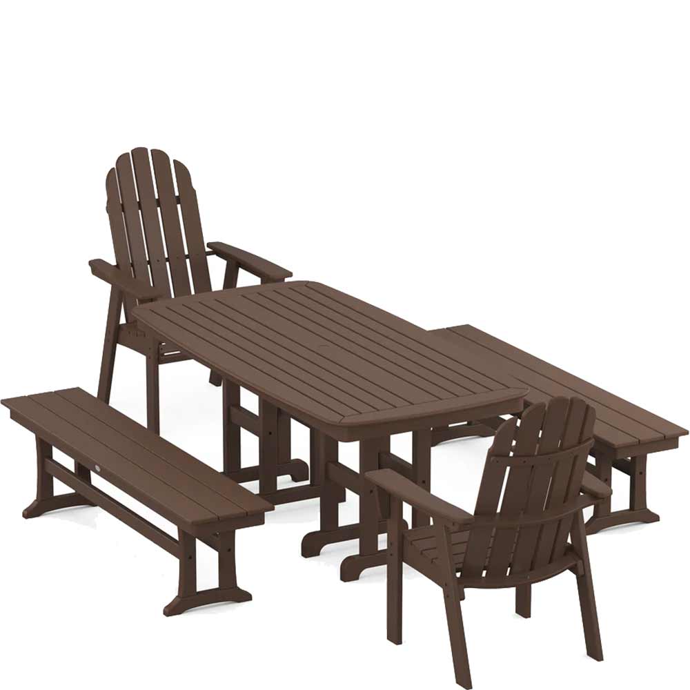 POLYWOOD® Vineyard Adirondack 5-Piece Dining Set with Benches - PWS1285-1 Dining Set POLYWOOD®