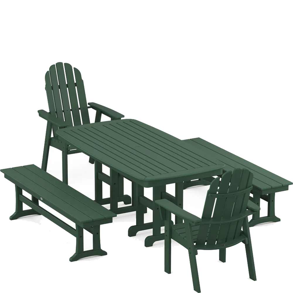 POLYWOOD® Vineyard Adirondack 5-Piece Dining Set with Benches - PWS1285-1 Dining Set POLYWOOD®