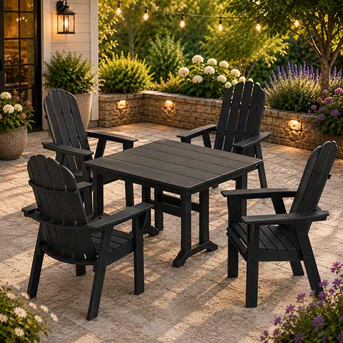 POLYWOOD® Vineyard Adirondack 5-Piece Farmhouse Dining Set With Trestle Legs - PWS958-1