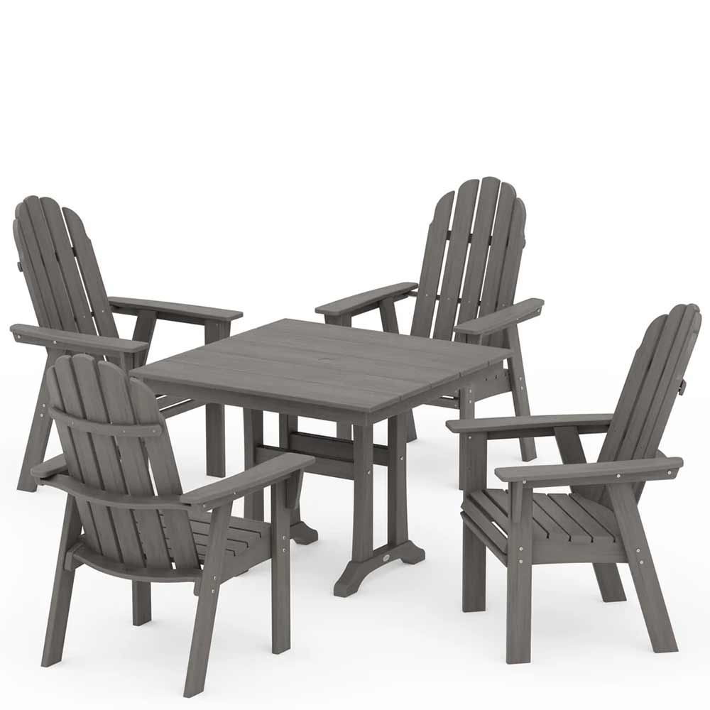 POLYWOOD® Vineyard Adirondack 5-Piece Farmhouse Dining Set With Trestle Legs - PWS958-1