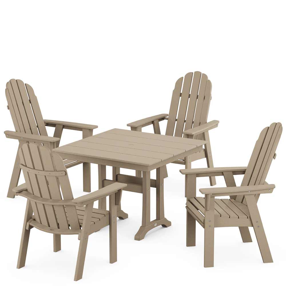 POLYWOOD® Vineyard Adirondack 5-Piece Farmhouse Dining Set With Trestle Legs - PWS958-1