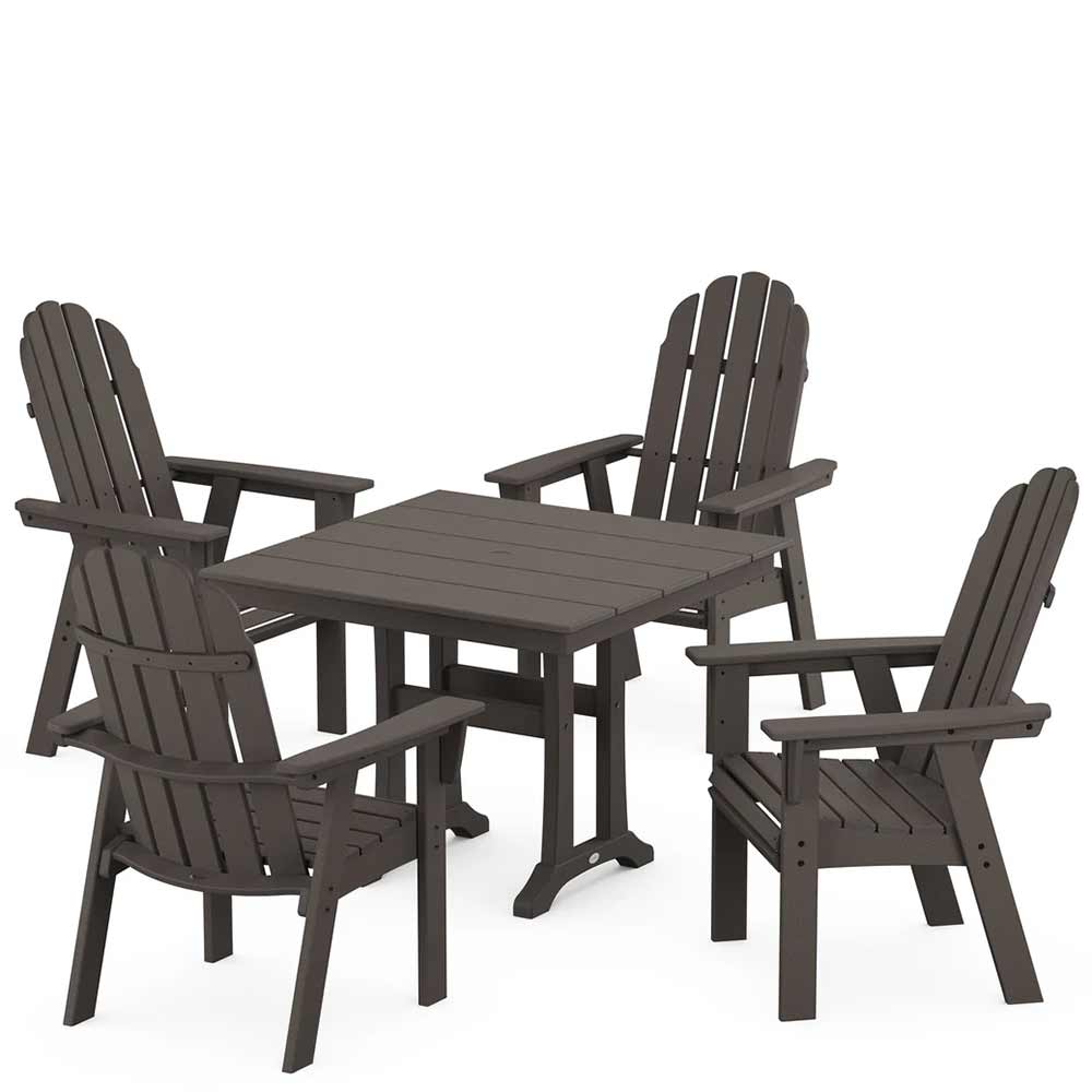 POLYWOOD® Vineyard Adirondack 5-Piece Farmhouse Dining Set With Trestle Legs - PWS958-1