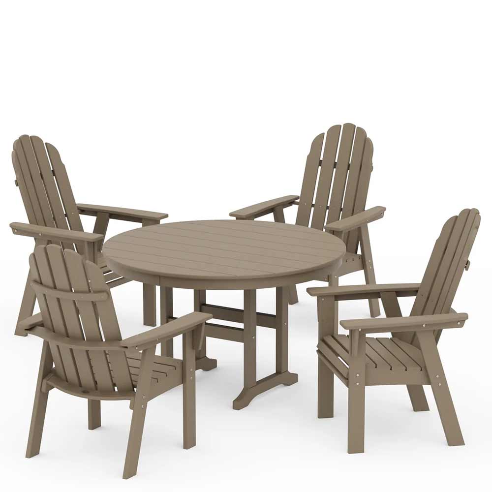 POLYWOOD® Vineyard Curveback Adirondack 5-Piece Round Farmhouse Dining Set - PWS1370-1