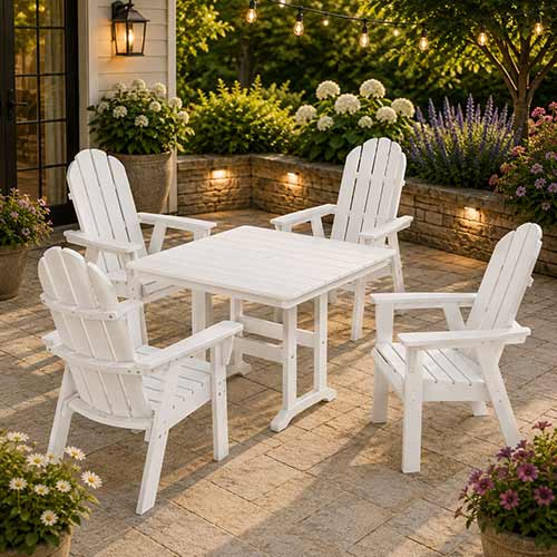 POLYWOOD® Vineyard Curveback Adirondack 5-Piece Farmhouse Dining Set - PWS1165-1