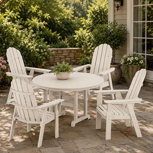 POLYWOOD® Vineyard Curveback Adirondack 5-Piece Round Farmhouse Dining Set - PWS1370-1