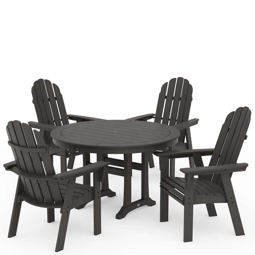 POLYWOOD® Vineyard Curveback Adirondack 5-Piece Nautical Trestle Dining Set - PWS401-1