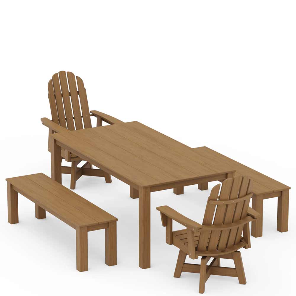 POLYWOOD® Vineyard Curveback Adirondack 5-Piece Parsons Swivel Dining Set with Benches - PWS2359-1