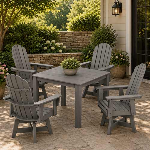 POLYWOOD® Vineyard Curveback Adirondack 5-Piece Parsons Swivel Dining Set - PWS2360-1