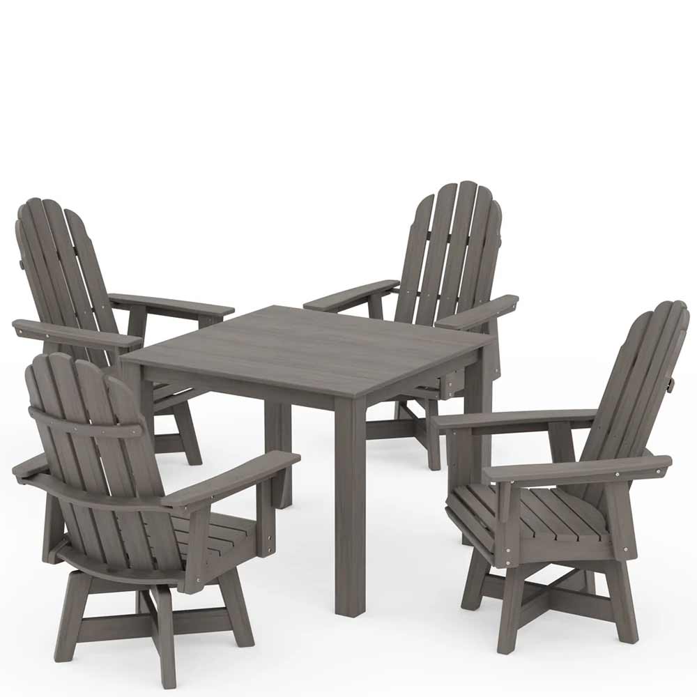 POLYWOOD® Vineyard Curveback Adirondack 5-Piece Parsons Swivel Dining Set - PWS2360-1