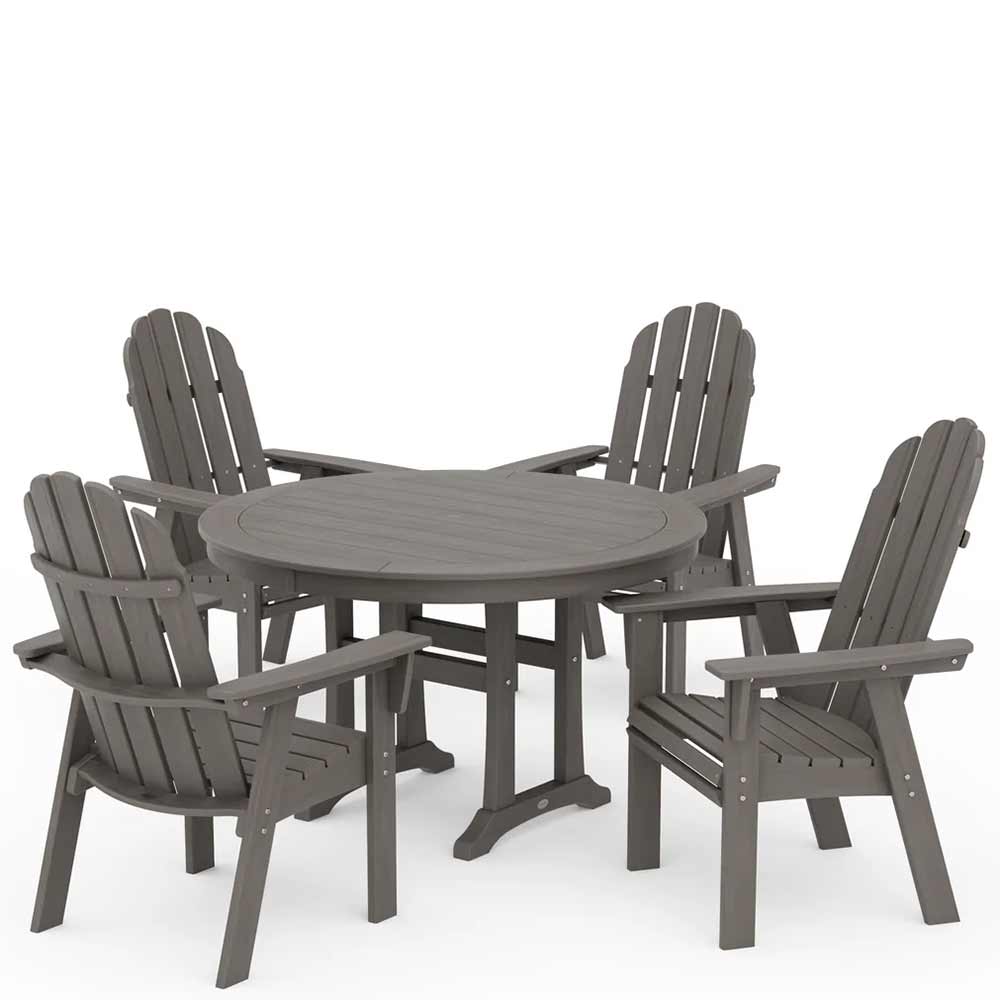 POLYWOOD® Vineyard Curveback Adirondack 5-Piece Nautical Trestle Dining Set - PWS401-1