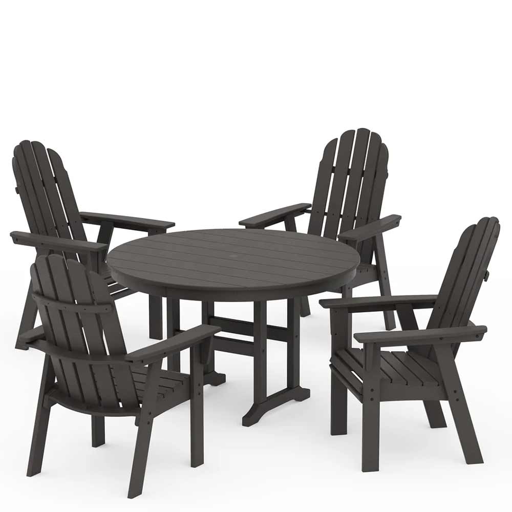 POLYWOOD® Vineyard Curveback Adirondack 5-Piece Round Farmhouse Dining Set - PWS1370-1