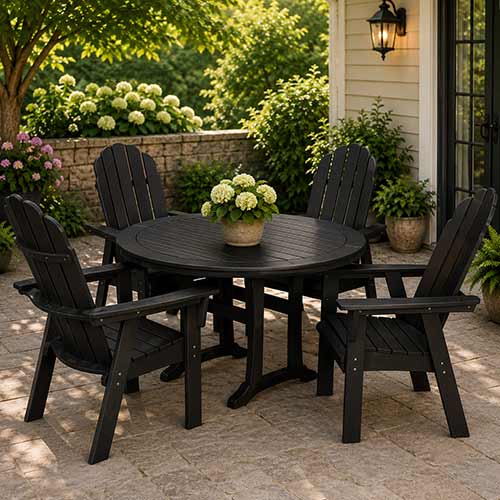 POLYWOOD® Vineyard Curveback Adirondack 5-Piece Nautical Trestle Dining Set - PWS401-1