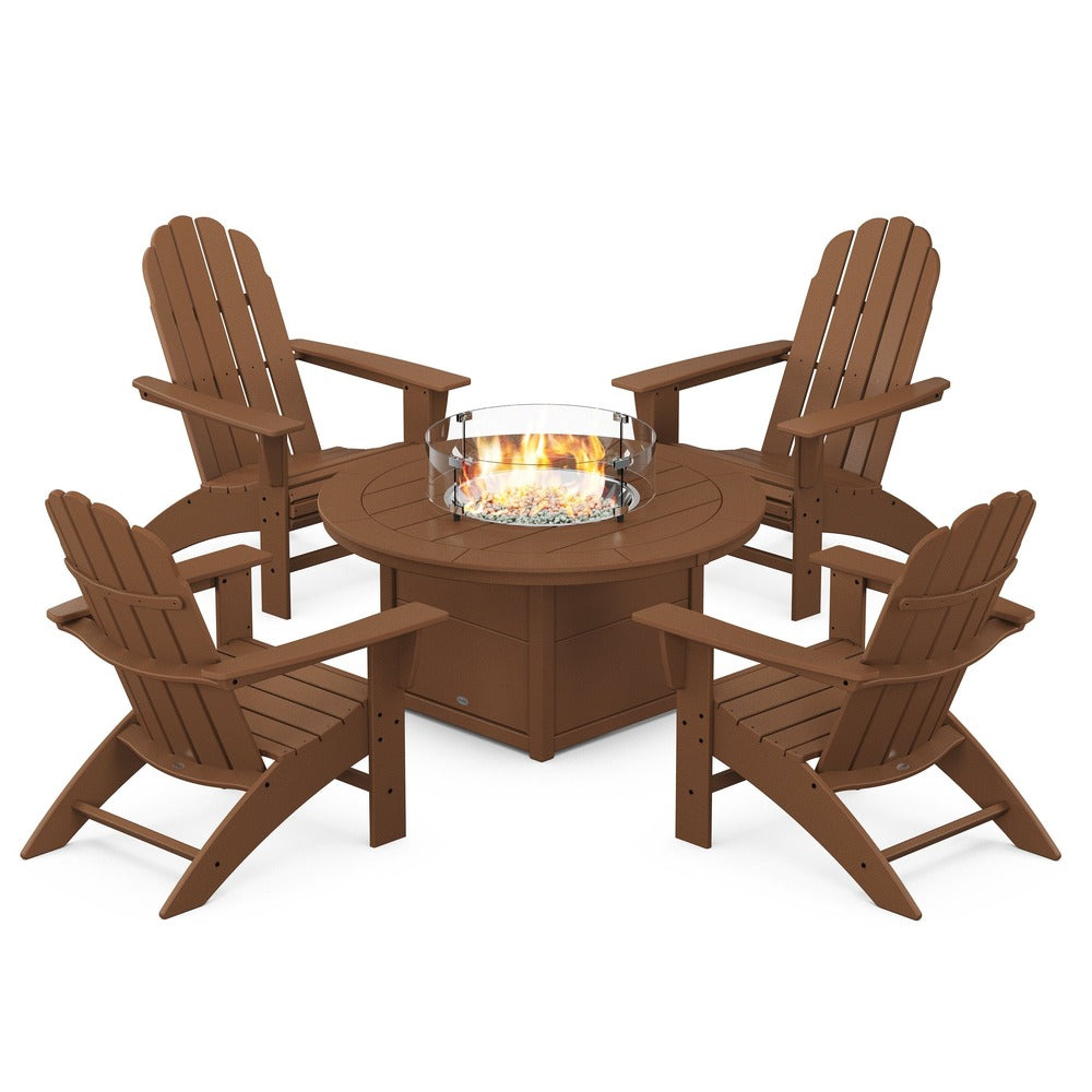 POLYWOOD® Vineyard Curveback Adirondack 5-Piece Conversation Set with Fire Pit Table - PWS709-1 Fire Table POLYWOOD®